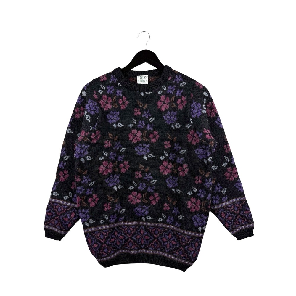 Vintage Laura Ashley 100% Wool Floral Botanical Tapestry Sweater Scotland Made